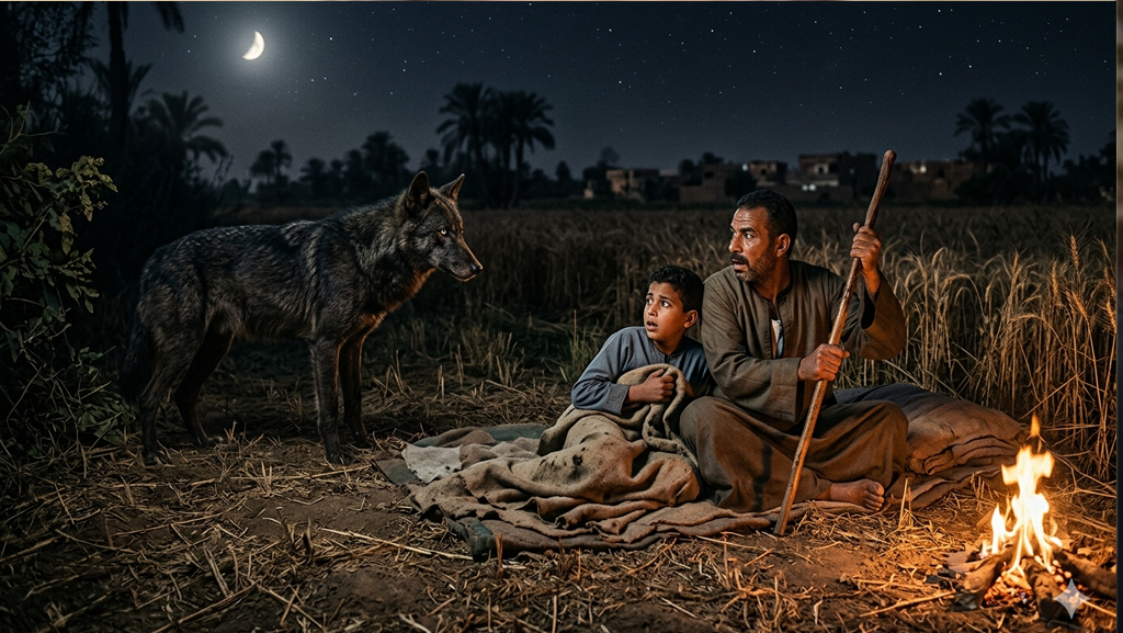الذئب الذي ظهر فجأةً لعلي ووالده وهما نائمان في الحقل 1 الذئب الذي ظهر فجأةً لعلي ووالده